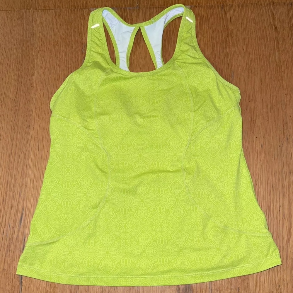 Athleta Printed Energy Tank bright green sleeveless Sz XL athletic work-out